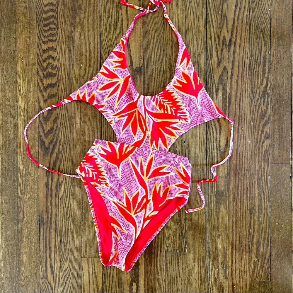 NWT Aerie One Piece bathing suit red white orange